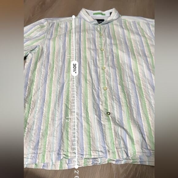 Tommy Bahama Cotton Silk Blend White Blue & Green Striped Button Down‎ Shirt XXL - Picture 8 of 8